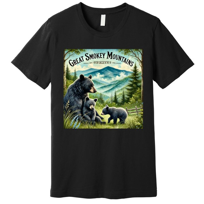 Great Smokey Mountains Black Bear Mother And Cub Premium T-Shirt