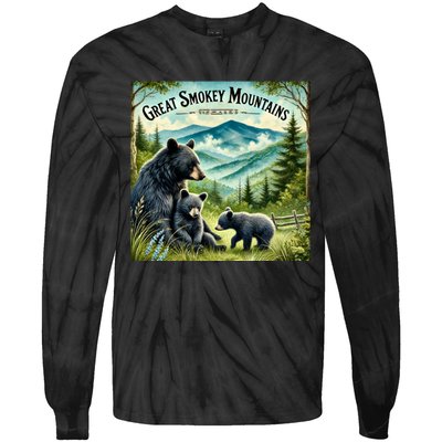 Great Smokey Mountains Black Bear Mother And Cub Tie-Dye Long Sleeve Shirt