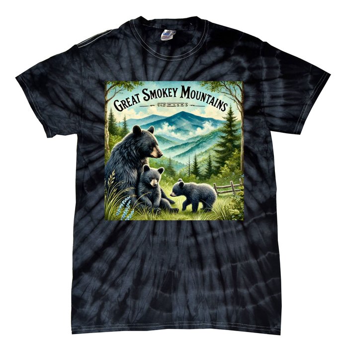 Great Smokey Mountains Black Bear Mother And Cub Tie-Dye T-Shirt