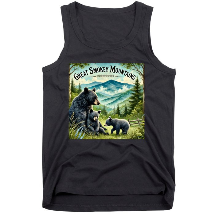 Great Smokey Mountains Black Bear Mother And Cub Tank Top