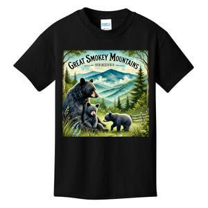 Great Smokey Mountains Black Bear Mother And Cub Kids T-Shirt