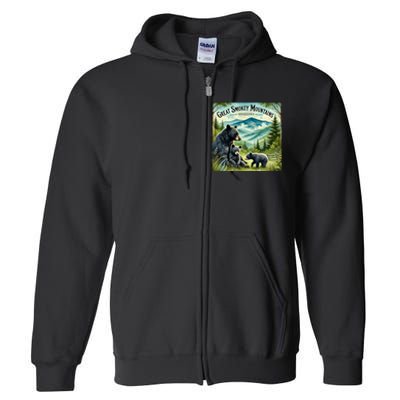 Great Smokey Mountains Black Bear Mother And Cub Full Zip Hoodie