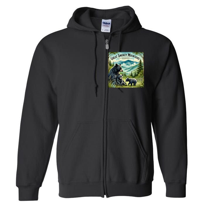 Great Smokey Mountains Black Bear Mother And Cub Full Zip Hoodie