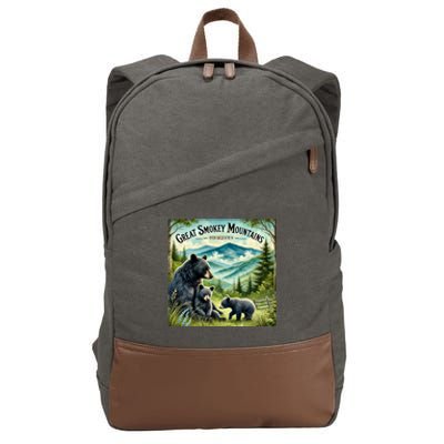 Great Smokey Mountains Black Bear Mother And Cub Cotton Canvas Backpack