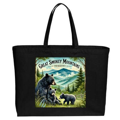 Great Smokey Mountains Black Bear Mother And Cub Cotton Canvas Jumbo Tote