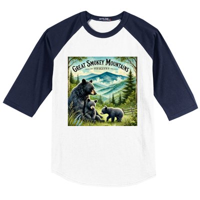 Great Smokey Mountains Black Bear Mother And Cub Baseball Sleeve Shirt