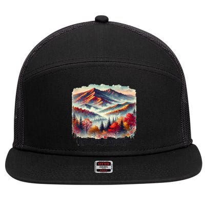 Great Smoky Mountains Fall Leaves 7 Panel Mesh Trucker Snapback Hat