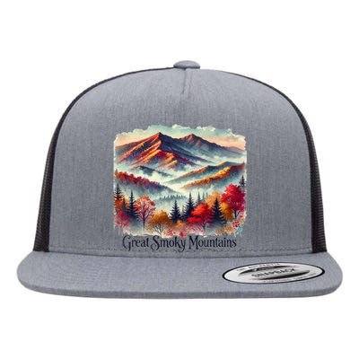 Great Smoky Mountains Fall Leaves Flat Bill Trucker Hat