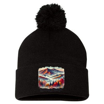 Great Smoky Mountains Fall Leaves Pom Pom 12in Knit Beanie