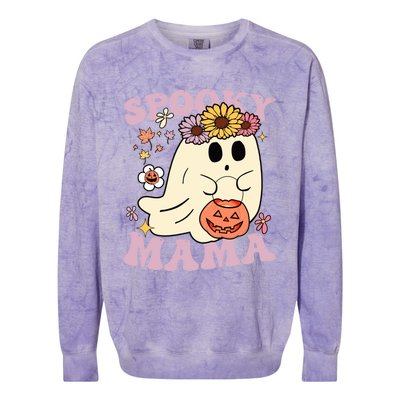 Groovy Spooky Mama Vibes Halloween Hippi Ghost Spooky Season Gift Colorblast Crewneck Sweatshirt