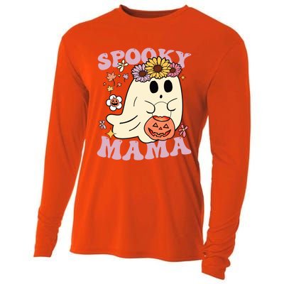 Groovy Spooky Mama Vibes Halloween Hippi Ghost Spooky Season Gift Cooling Performance Long Sleeve Crew