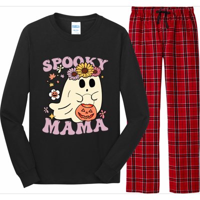 Groovy Spooky Mama Vibes Halloween Hippi Ghost Spooky Season Gift Long Sleeve Pajama Set