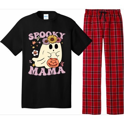 Groovy Spooky Mama Vibes Halloween Hippi Ghost Spooky Season Gift Pajama Set