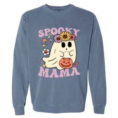 Groovy Spooky Mama Vibes Halloween Hippi Ghost Spooky Season Gift Garment-Dyed Sweatshirt