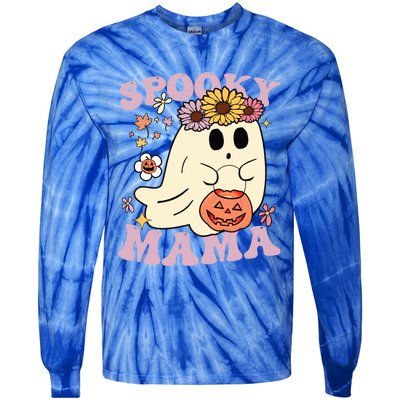 Groovy Spooky Mama Vibes Halloween Hippi Ghost Spooky Season Gift Tie-Dye Long Sleeve Shirt