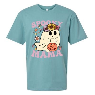 Groovy Spooky Mama Vibes Halloween Hippi Ghost Spooky Season Gift Sueded Cloud Jersey T-Shirt