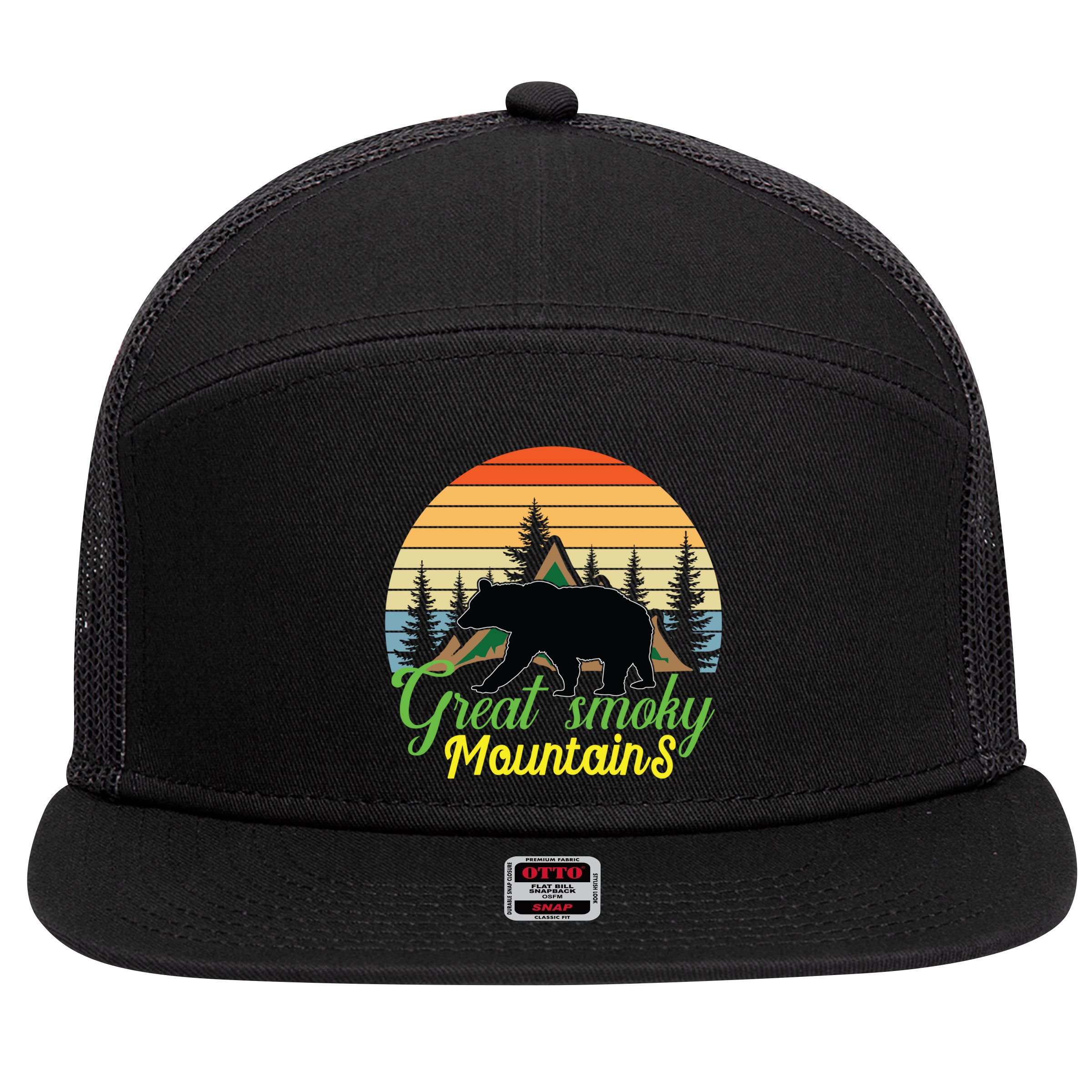 Great Smoky Mountains Bear Tennessee Gatlinburg Nature Great Gift 7 Panel Mesh Trucker Snapback Hat