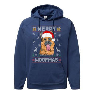 Ger Shepherd Merry Woofmas Cool Gift Christmas Dog Gift Performance Fleece Hoodie