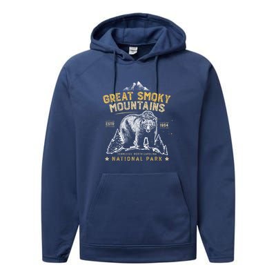 Great Smoky Mountains Cool Gift National Park Bear Vintage Cool Gift Performance Fleece Hoodie