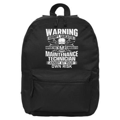Grumpy Sarcastic Maintenance Technician Repairman Handyman 16 in Basic Backpack