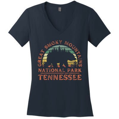 Great Smoky Mountains National Park Tennessee Bear Hiking Women's V-Neck T-Shirt