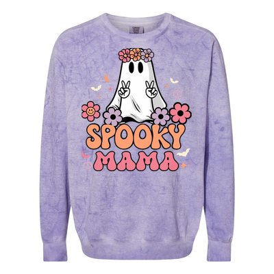 Groovy Spooky Mama Floral Ghost Halloween Spooky Mom Wo Colorblast Crewneck Sweatshirt