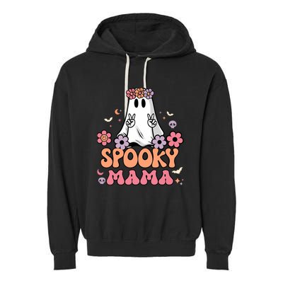 Groovy Spooky Mama Floral Ghost Halloween Spooky Mom Wo Garment-Dyed Fleece Hoodie