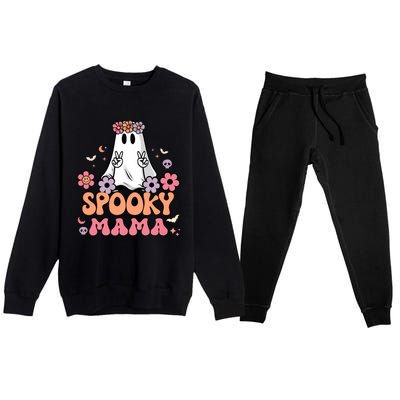 Groovy Spooky Mama Floral Ghost Halloween Spooky Mom Wo Premium Crewneck Sweatsuit Set