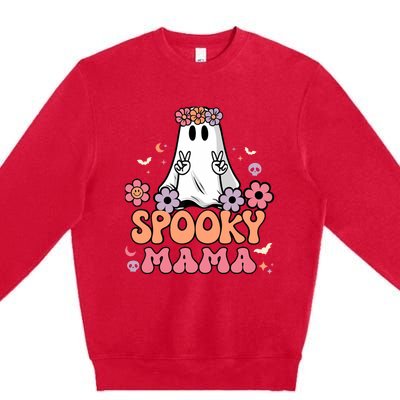 Groovy Spooky Mama Floral Ghost Halloween Spooky Mom Wo Premium Crewneck Sweatshirt