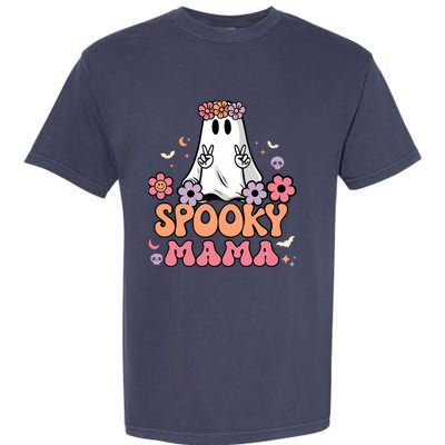 Groovy Spooky Mama Floral Ghost Halloween Spooky Mom Wo Garment-Dyed Heavyweight T-Shirt