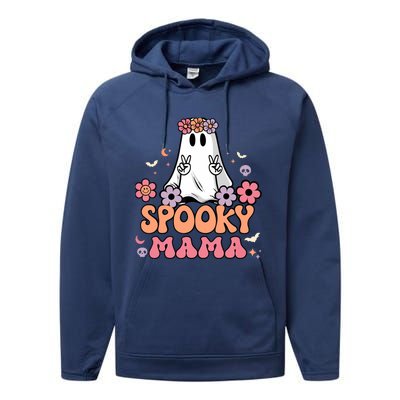 Groovy Spooky Mama Floral Ghost Halloween Spooky Mom Wo Performance Fleece Hoodie