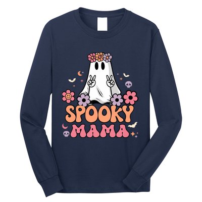 Groovy Spooky Mama Floral Ghost Halloween Spooky Mom Wo Long Sleeve Shirt