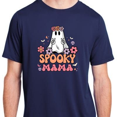 Groovy Spooky Mama Floral Ghost Halloween Spooky Mom Wo Adult ChromaSoft Performance T-Shirt