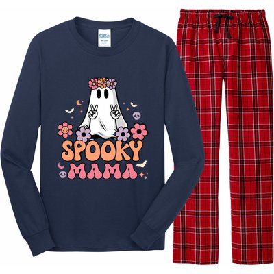 Groovy Spooky Mama Floral Ghost Halloween Spooky Mom Wo Long Sleeve Pajama Set