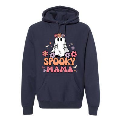 Groovy Spooky Mama Floral Ghost Halloween Spooky Mom Wo Premium Hoodie