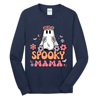 Groovy Spooky Mama Floral Ghost Halloween Spooky Mom Wo Tall Long Sleeve T-Shirt