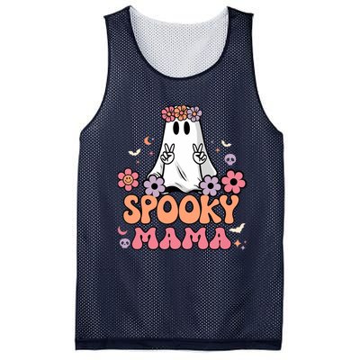 Groovy Spooky Mama Floral Ghost Halloween Spooky Mom Wo Mesh Reversible Basketball Jersey Tank