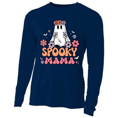 Groovy Spooky Mama Floral Ghost Halloween Spooky Mom Wo Cooling Performance Long Sleeve Crew