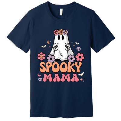 Groovy Spooky Mama Floral Ghost Halloween Spooky Mom Wo Premium T-Shirt