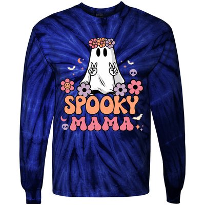 Groovy Spooky Mama Floral Ghost Halloween Spooky Mom Wo Tie-Dye Long Sleeve Shirt