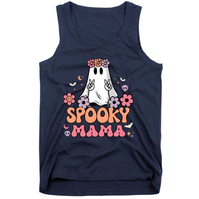 Groovy Spooky Mama Floral Ghost Halloween Spooky Mom Wo Tank Top