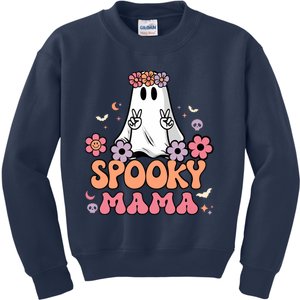 Groovy Spooky Mama Floral Ghost Halloween Spooky Mom Wo Kids Sweatshirt