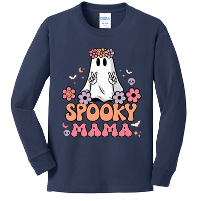 Groovy Spooky Mama Floral Ghost Halloween Spooky Mom Wo Kids Long Sleeve Shirt