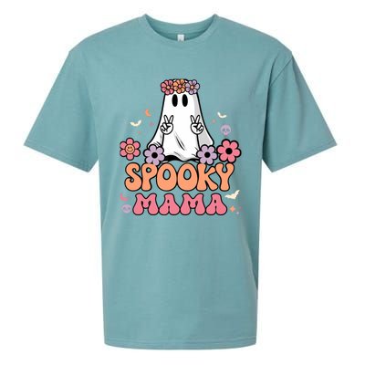 Groovy Spooky Mama Floral Ghost Halloween Spooky Mom Wo Sueded Cloud Jersey T-Shirt