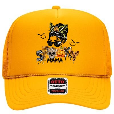 Groovy Spooky Mama Messy Bun Witch Mom Gift High Crown Mesh Back Trucker Hat