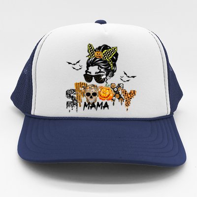 Groovy Spooky Mama Messy Bun Witch Mom Gift Trucker Hat