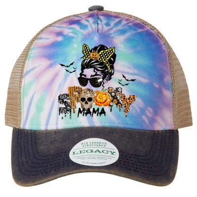 Groovy Spooky Mama Messy Bun Witch Mom Gift Legacy Tie Dye Trucker Hat