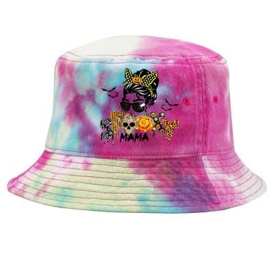 Groovy Spooky Mama Messy Bun Witch Mom Gift Tie-Dyed Bucket Hat