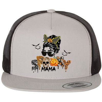 Groovy Spooky Mama Messy Bun Witch Mom Gift Flat Bill Trucker Hat