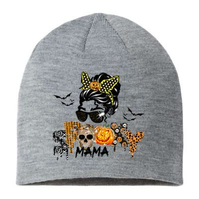 Groovy Spooky Mama Messy Bun Witch Mom Gift Sustainable Beanie